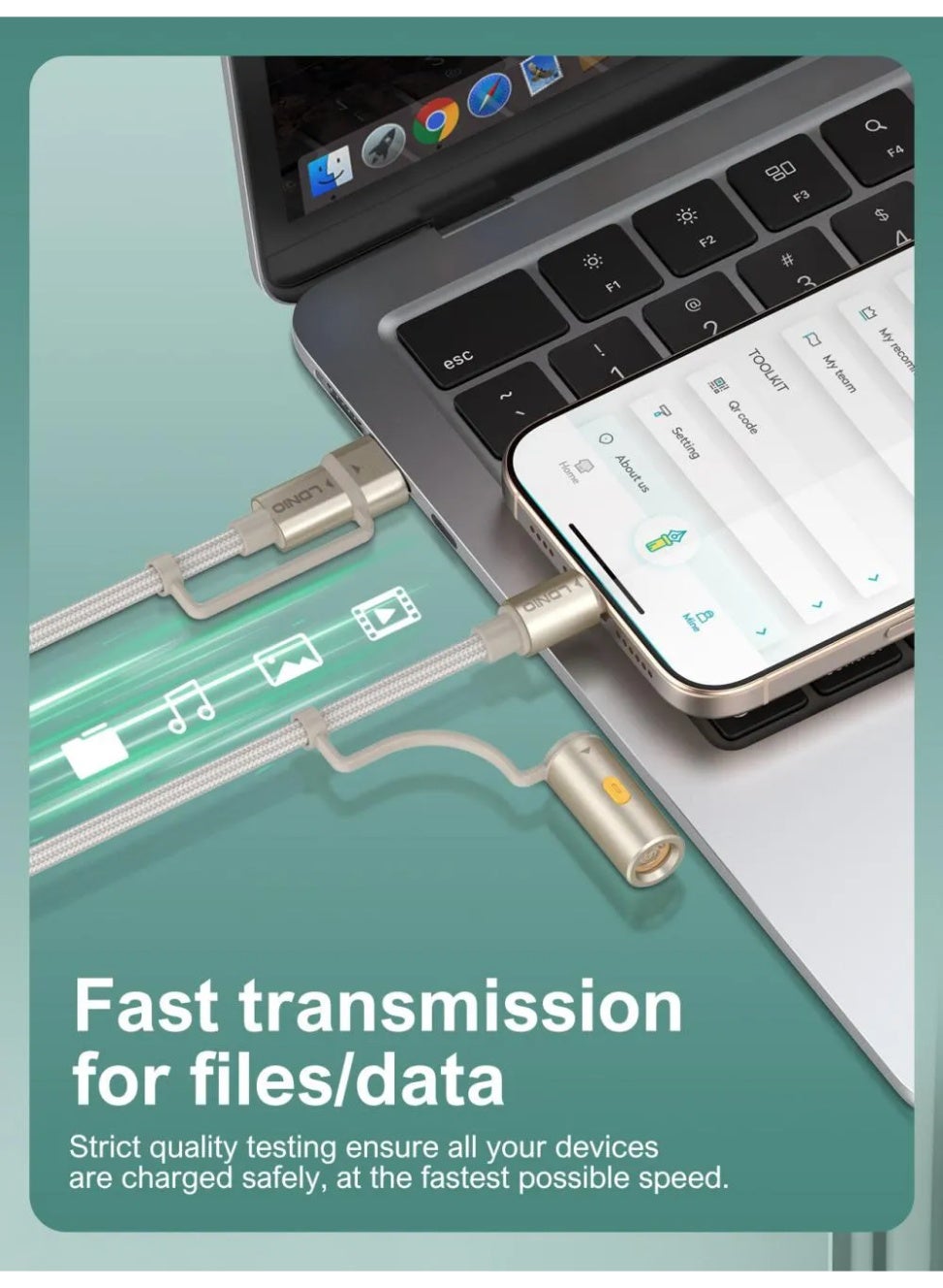 4-in-1 Fast Charging Cable 1.2M with USB-C, Multi Connector Charging and Data Transfer Cable, 5A High-Speed Charging Cor