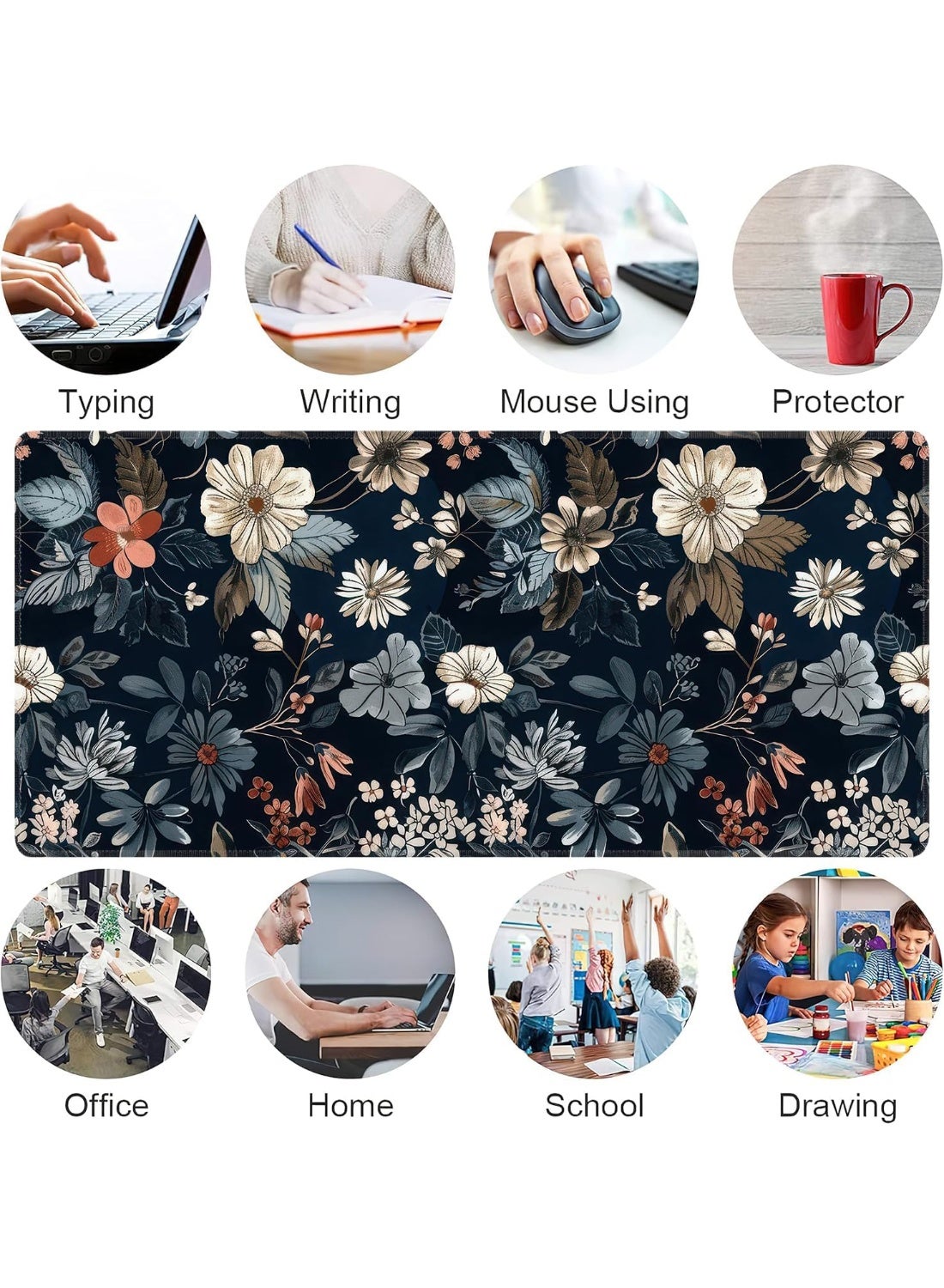 Dark Flower Mouse Pad Extended Gaming Mouse Pad with Stitched Edges 80×30cm XL Desk Mat for Gaming, Office, Keyboard, Mo