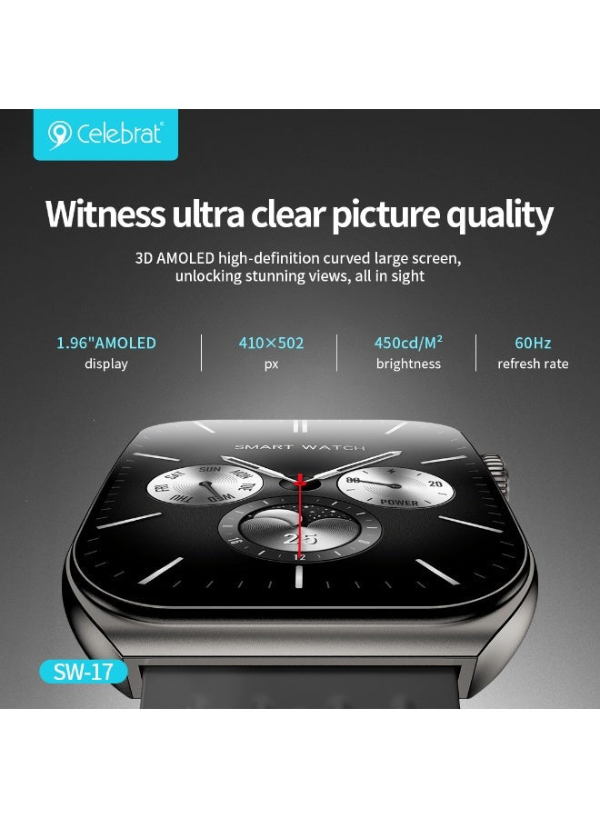 SW-17 AMOLED Smart Watch with 1.96" HD Display, Bluetooth Calling, AI Voice Assistant, Heart Rate & Sleep Monitor, 100+ 
