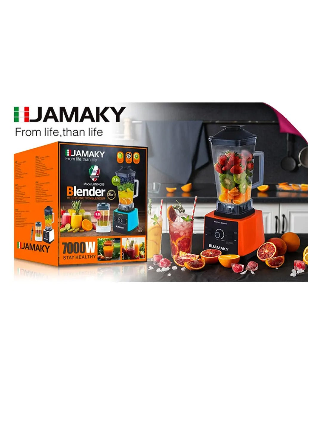 JAMAKY Italy Blender 2 in 1 7000 watt - capacity 2.0 liters and 0.8 liters -  JMK4006