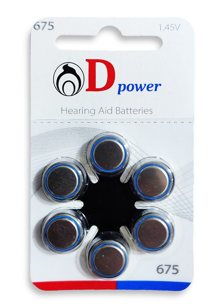 D Power Hearing Aid Batteries  , Size 675 - 1.45volt - 6 Pack