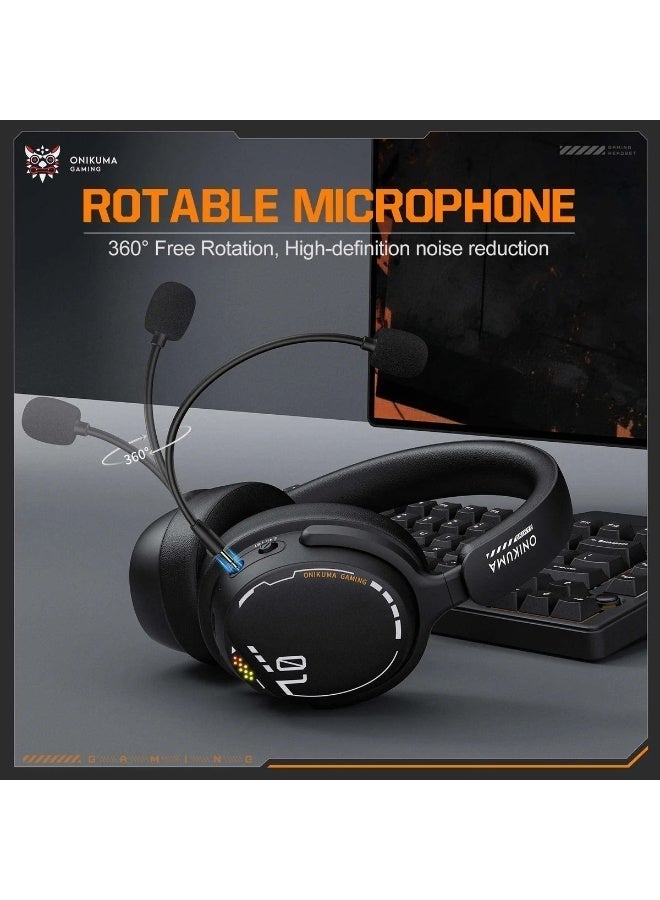 GT886 3-Mode Gaming Headset – 2.4GHz USB, Bluetooth & Wired, 40mm Drivers, Noise-Cancelling Microphone Adjustable, Up to