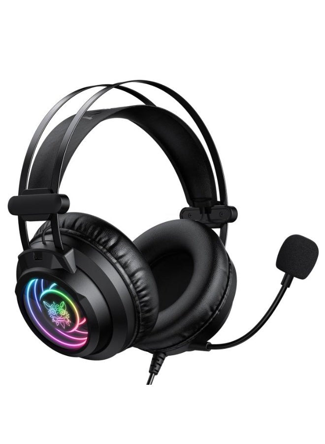 سماعة جيمنج onikuma X80 Abyss Mirror سلك RGB مايك أسود