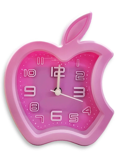 Charming little cartoon alarm clock, cute office decor, special gift, bedroom decor, innovative apple design, cheerful pink color, and elegant classic background