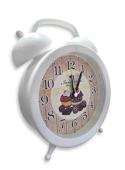 Charming mini cartoon alarm clock cute office decor special gift bedroom decor creative classic design cheerful red color with cupcake background drawing