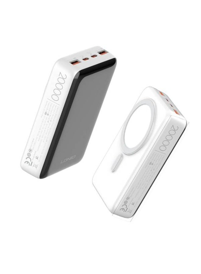 باور بانك LDNIO PQ18 مغناطيسي لاسلكي 20000mAh شحن 15W أبيض