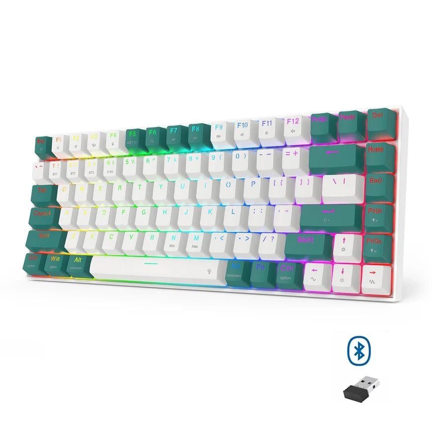 Redragon K678WG-RGB-PRO Singed Pro 82% Wireless Mechanical Gaming Keyboard White and Green