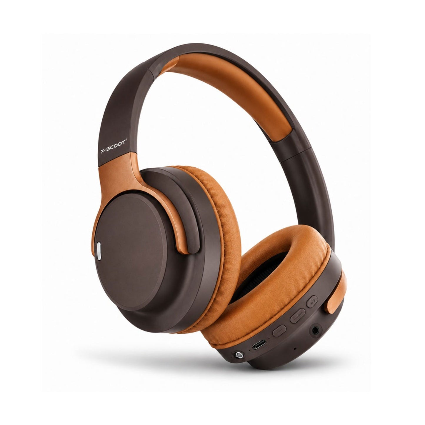 X-SCOOT XS-659 Wireless Bluetooth Headphones HD Sound Deep Bass Noise Reduction Mic 24H Playtime Foldable Brown