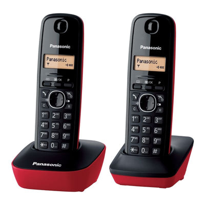 Panasonic Digital Cordless Phone (2 Handsets, KX-TG1612, Black/Red)