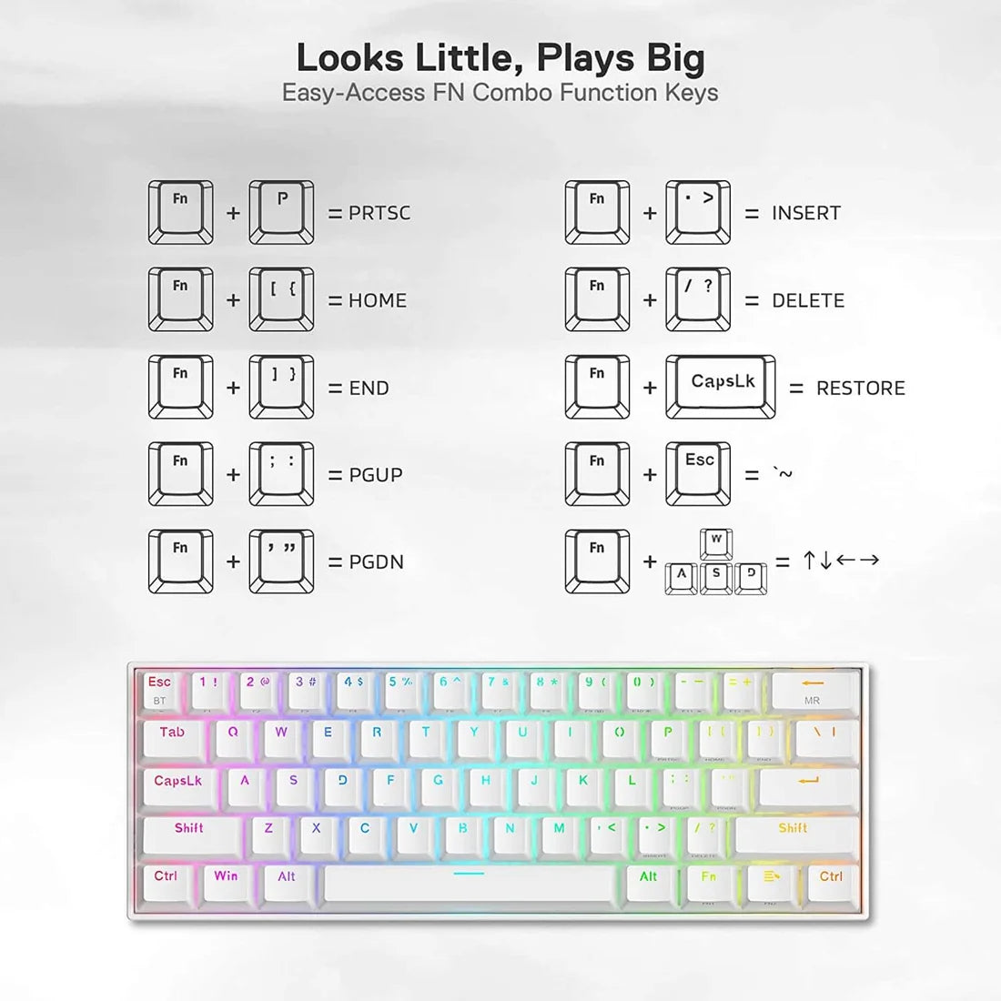 Redragon K530W RGB PRO 60% Wireless Mechanical Gaming Keyboard Red Switches White