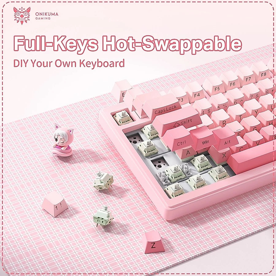 onikuma MT707 Tri-Mode RGB Mechanical Keyboard 81-Key Pink