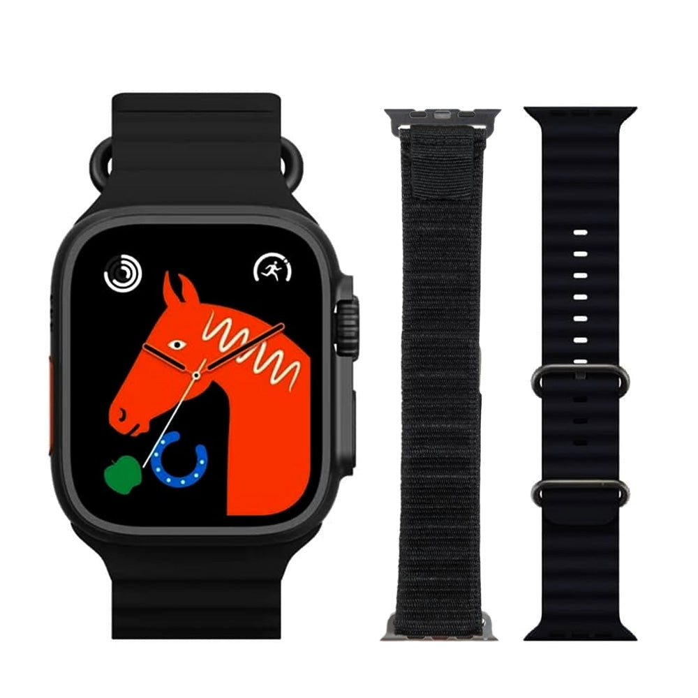 Ultra 8 Smartwatch Series 8 I S8 49mm 1.99 Inch Screen 4 Small Game Dual Straps Ultra8 Smart Watch with Ocean + Silicone Strap Black