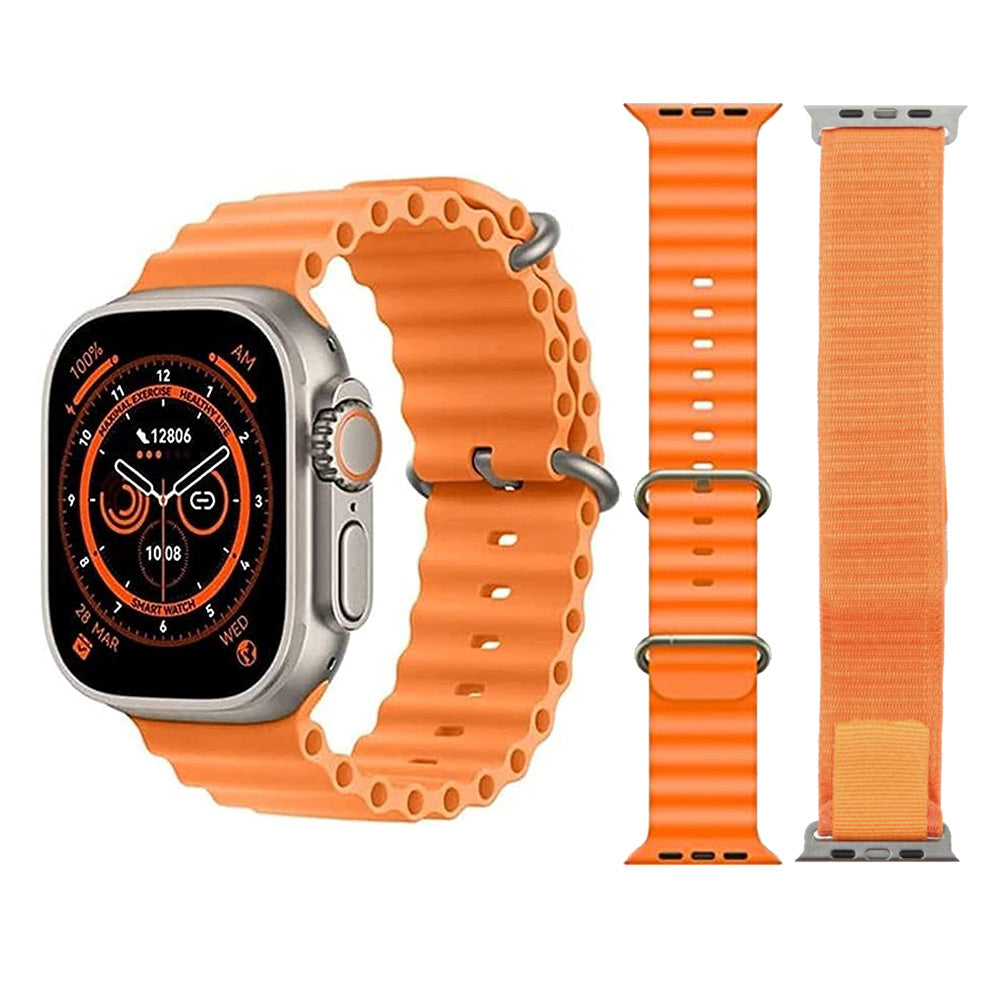 Ultra 8 Smartwatch Series 8 I S8 49mm 1.99 Inch Screen 4 Small Game Dual Straps Ultra8 Smart Watch with Ocean + Silicone Strap Orange